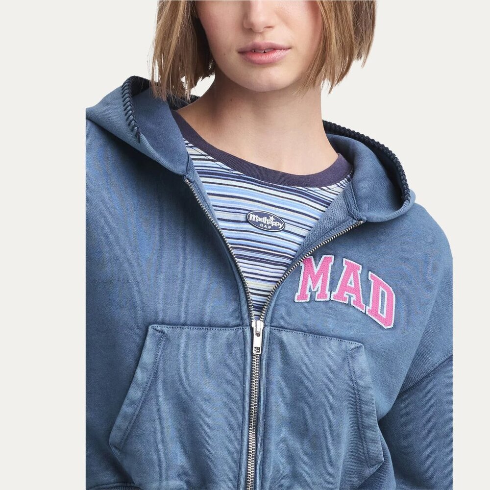 Gap × Madhappy Womens Cropped Full Zip Acid Wash Blue Pink Hoodie Size XS - Picture 2 of 4